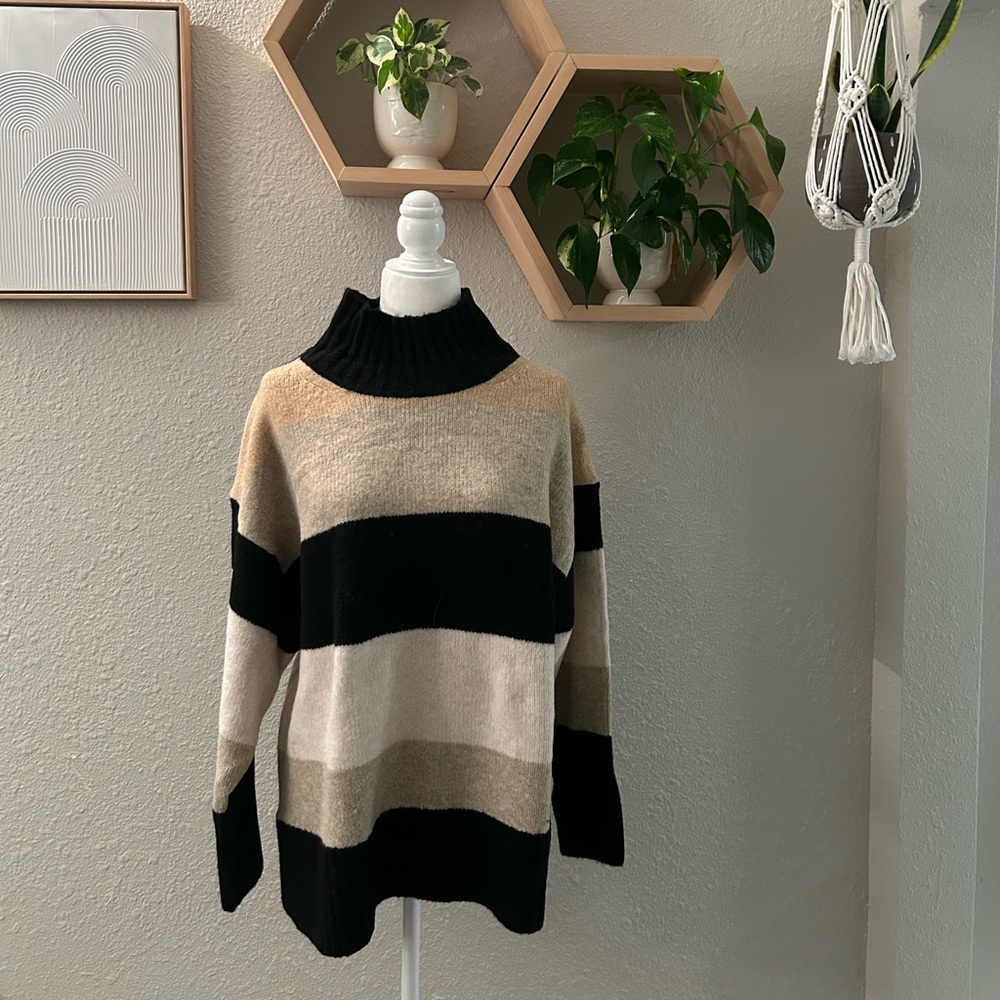 A New Day Striped Mock Neck Sweater
